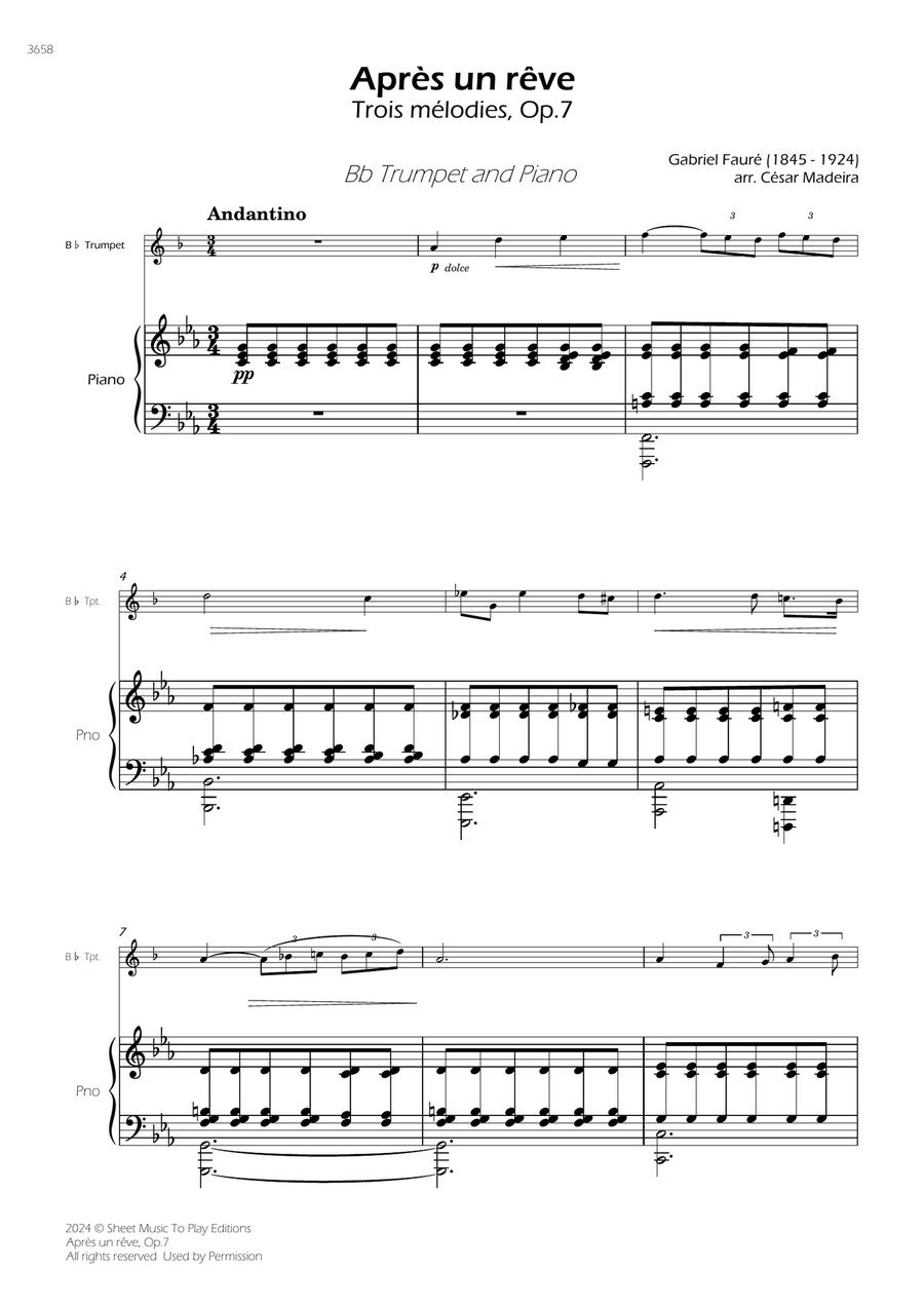 Après un rêve, Op.7 - Bb Trumpet and Piano (Full Score and Parts) B-Flat Trumpet scores gallery preview page 3