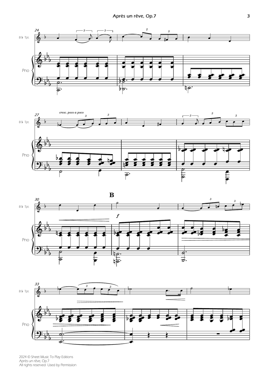 Après un rêve, Op.7 - Bb Trumpet and Piano (Full Score and Parts) B-Flat Trumpet scores gallery preview page 5