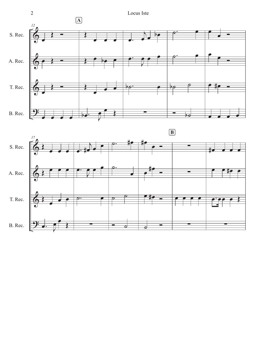 Locus Iste (Anton Bruckner) for Recorder Quartet Chamber Music scores gallery preview page 2