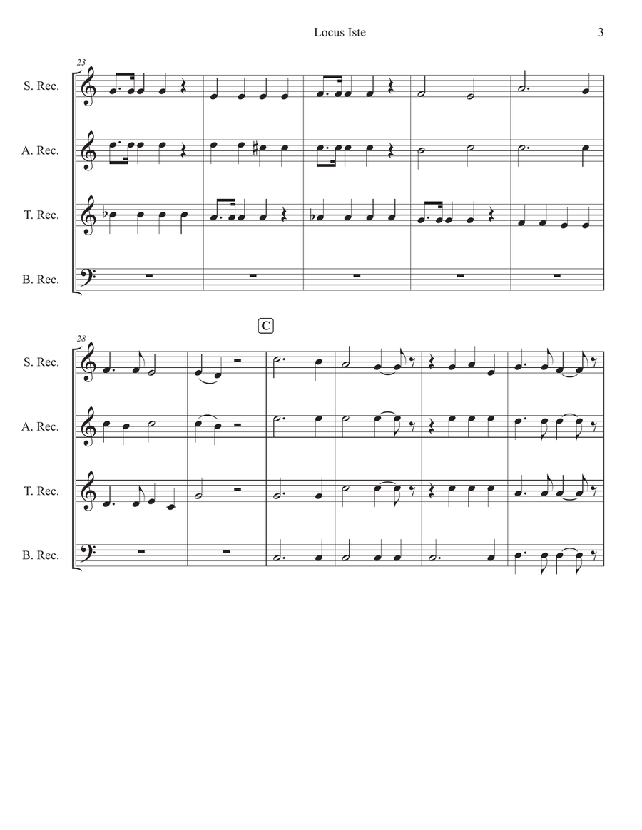 Locus Iste (Anton Bruckner) for Recorder Quartet Chamber Music scores gallery preview page 3