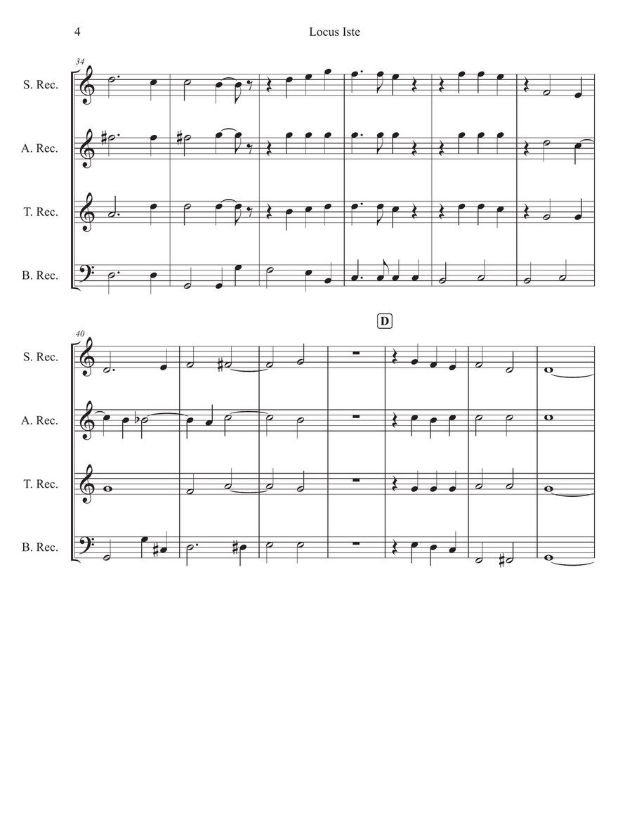 Locus Iste (Anton Bruckner) for Recorder Quartet Chamber Music scores gallery preview page 4