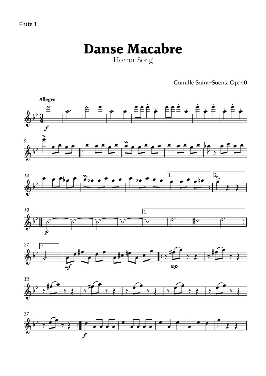 Danse Macabre by Camille Saint-Saëns Flute Trio scores gallery preview page 3
