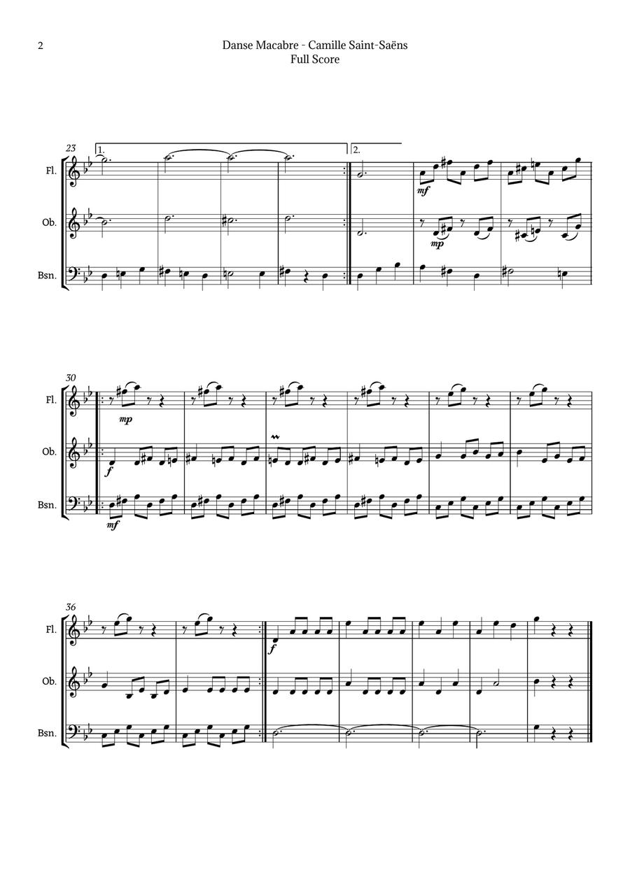 Danse Macabre by Camille Saint-Saëns Woodwind Trio scores gallery preview page 2