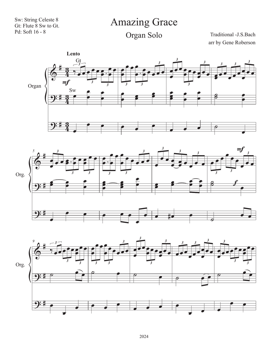 Amazing Grace Jesu Organ Solo Advanced Organ Solo scores gallery preview page 2