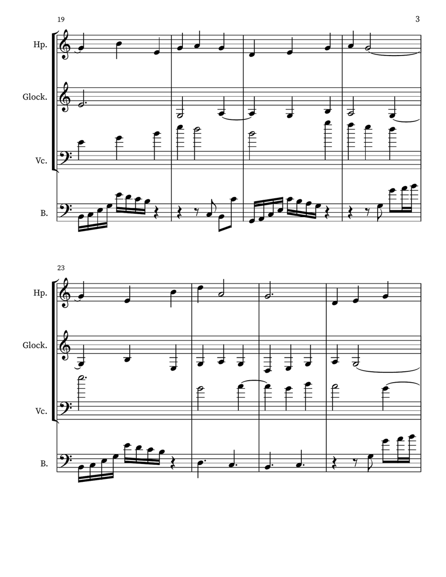 A 22 for Harp, Glockenspiel, 'cello, Upright Bass Cello scores gallery preview page 3