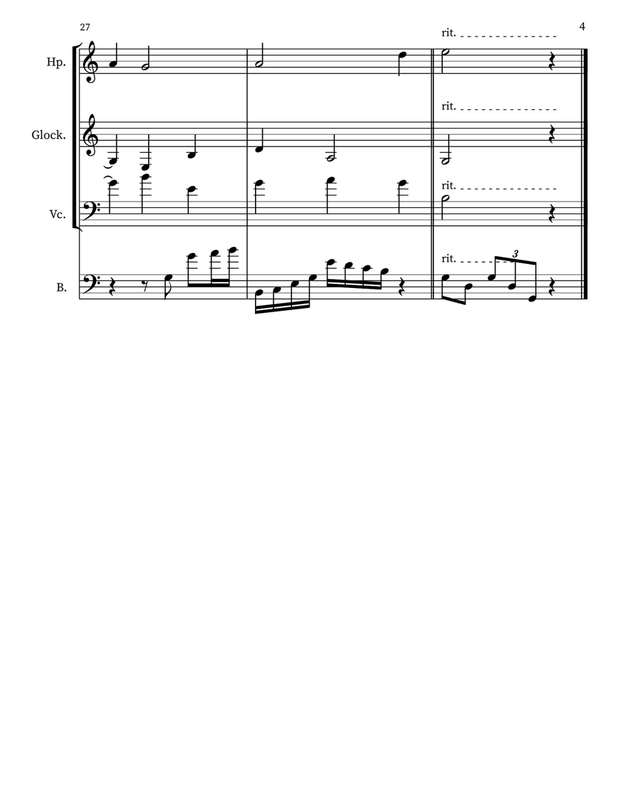 A 22 for Harp, Glockenspiel, 'cello, Upright Bass Cello scores gallery preview page 4