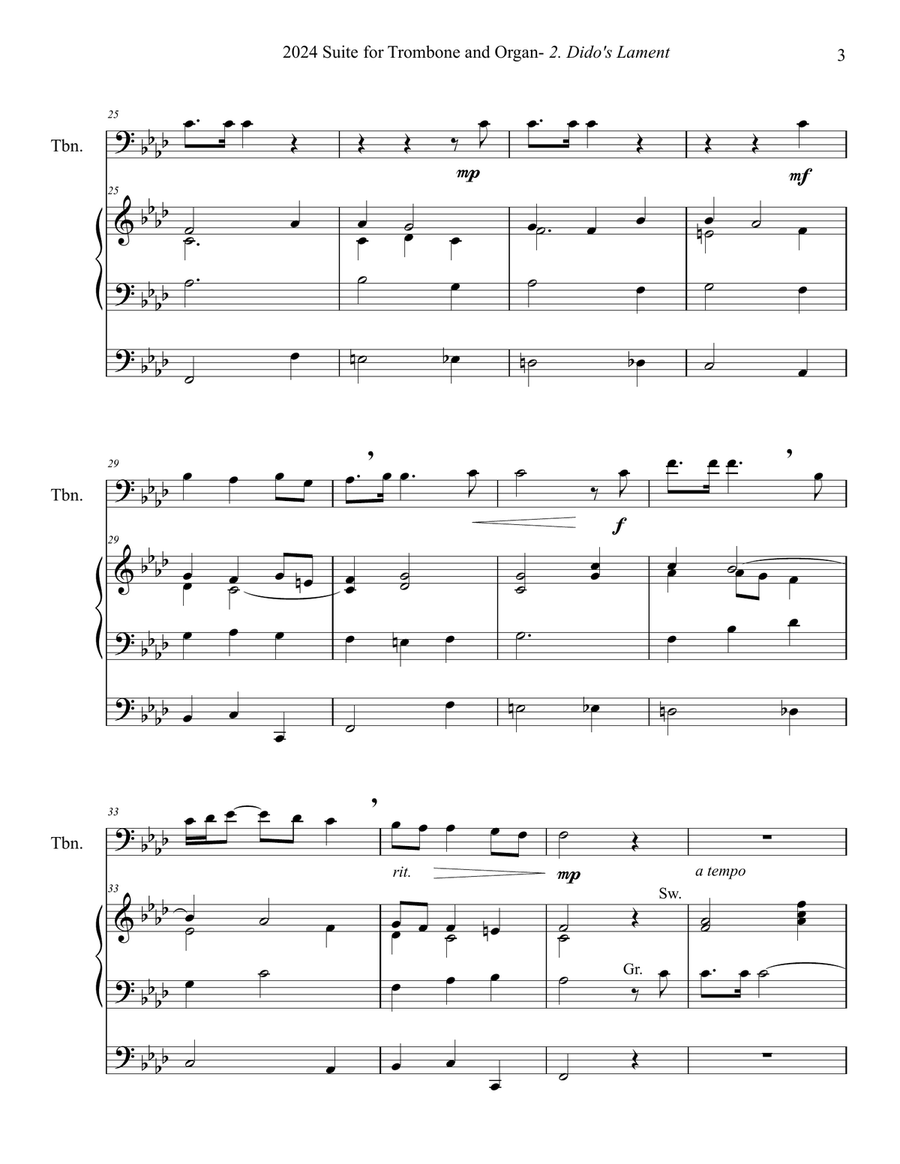 2024 Suite for Trombone and Organ, 2. Dido's Lament (Purcell), work by Phil Lehenbauer Trombone scores gallery preview page 4