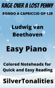 Rage Over a Lost Penny Piano Sheet Music with Colored Notation mini preview