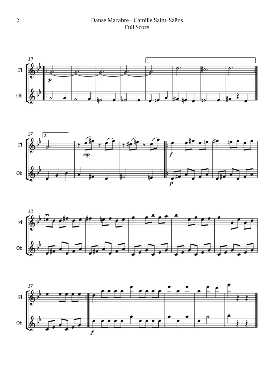 Danse Macabre by Camille Saint-Saëns Woodwind Duet scores gallery preview page 2