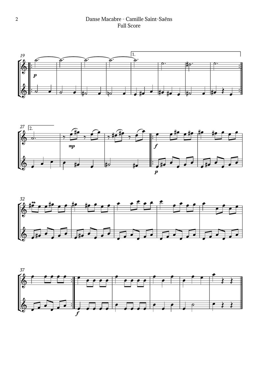 Danse Macabre by Camille Saint-Saëns Clarinet Duet scores gallery preview page 2