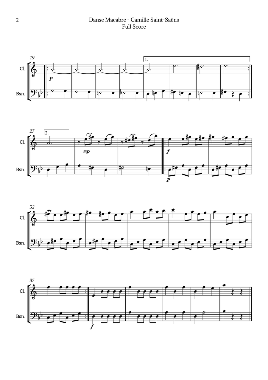 Danse Macabre by Camille Saint-Saëns Woodwind Duet scores gallery preview page 2
