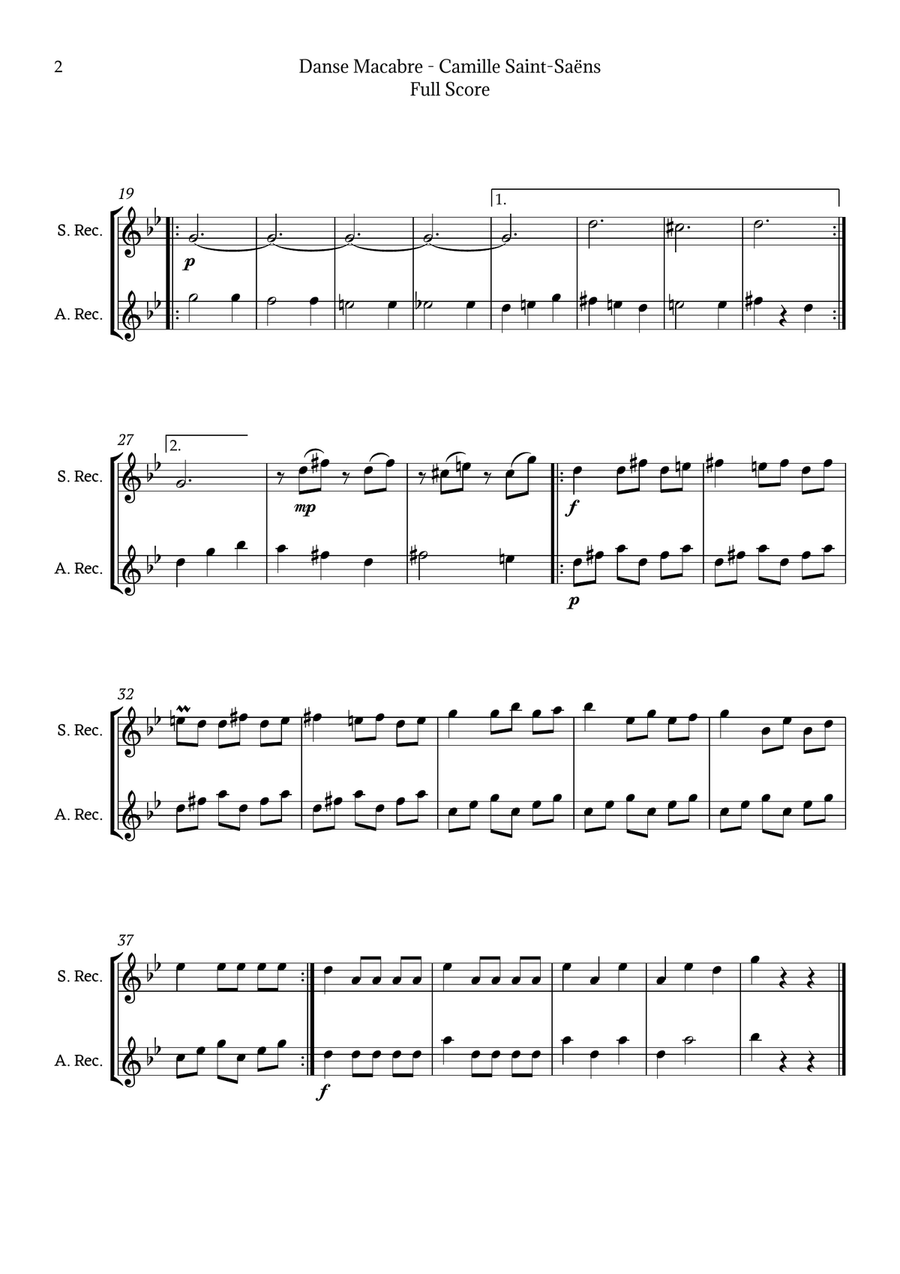 Danse Macabre by Camille Saint-Saëns Woodwind Duet scores gallery preview page 2