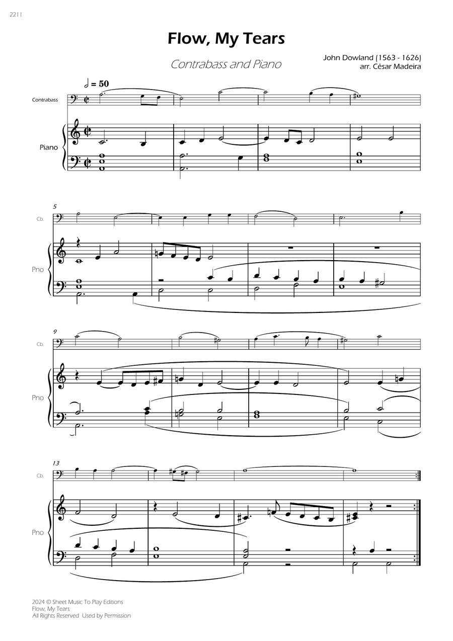 Flow My Tears - Contrabass and Piano (Full Score and Parts) Double Bass scores gallery preview page 3