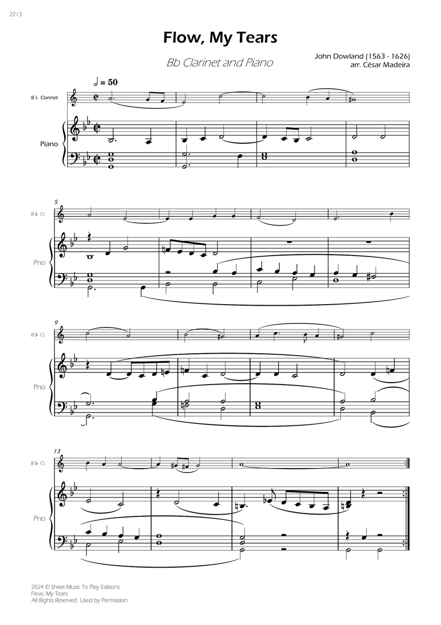 Flow My Tears - Bb Clarinet and Piano (Full Score and Parts) B-Flat Clarinet scores gallery preview page 3