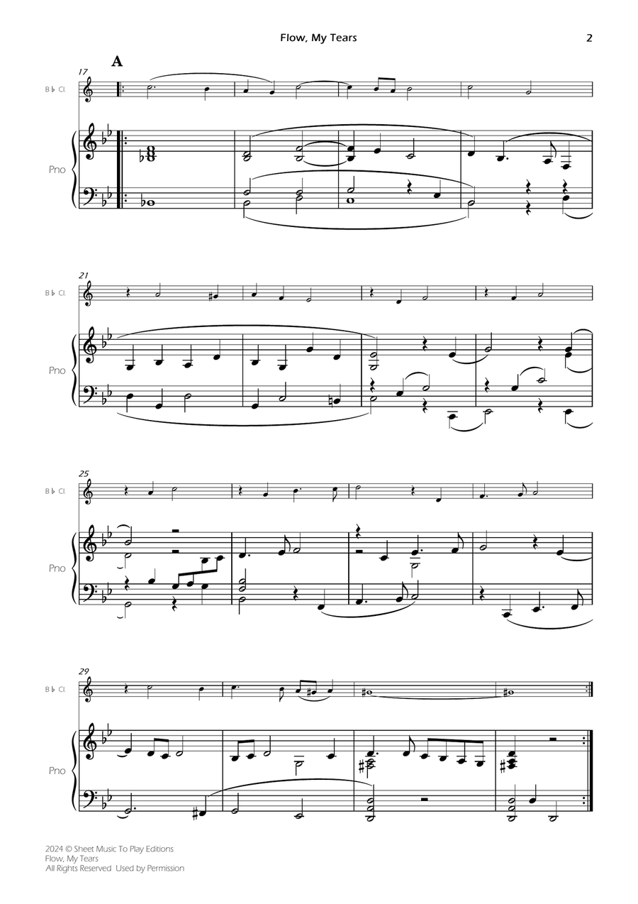 Flow My Tears - Bb Clarinet and Piano (Full Score and Parts) B-Flat Clarinet scores gallery preview page 4