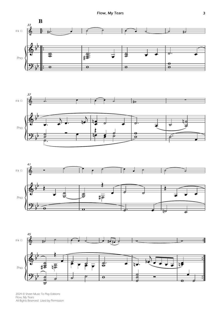 Flow My Tears - Bb Clarinet and Piano (Full Score and Parts) B-Flat Clarinet scores gallery preview page 5