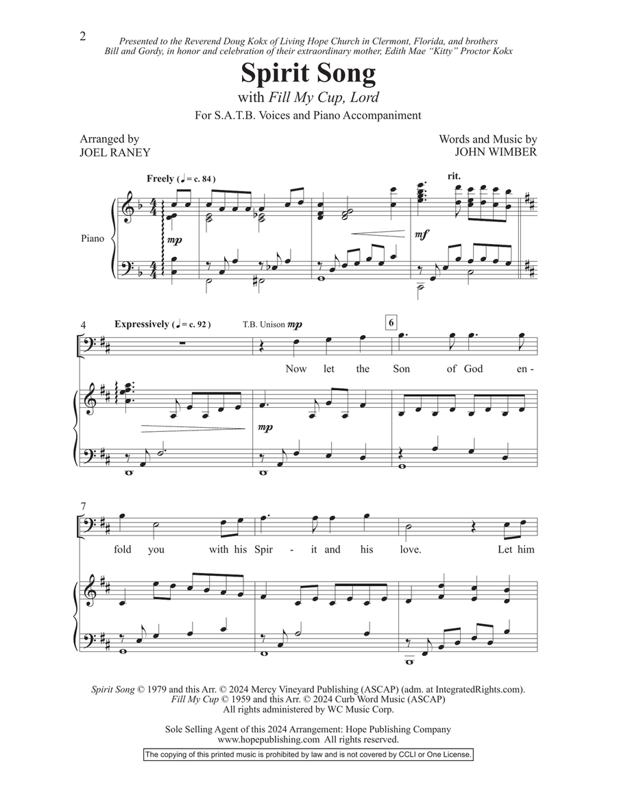 Spirit Song with Fill My Cup, Lord 4-Part scores gallery preview page 2