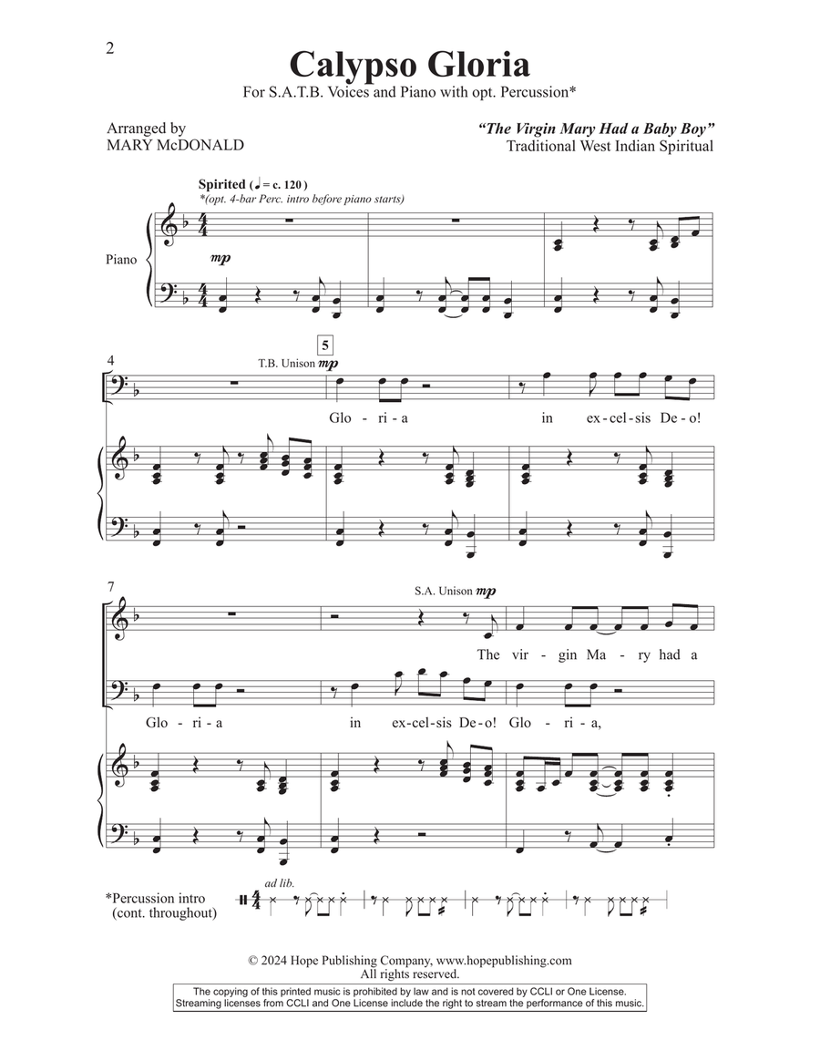Calypso Gloria Calypso Gloria 4-Part scores gallery preview page 2