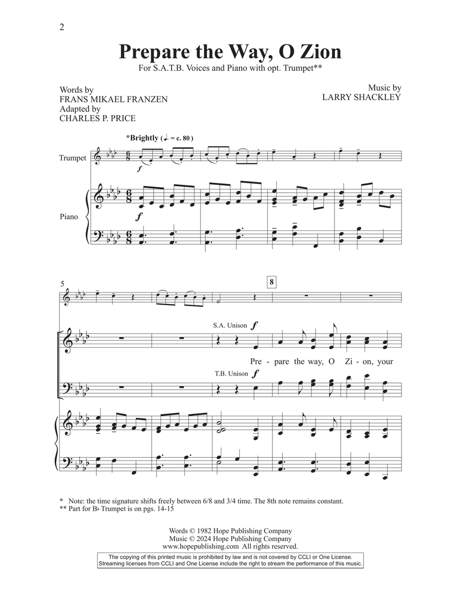 Prepare the Way, O Zion 4-Part scores gallery preview page 2