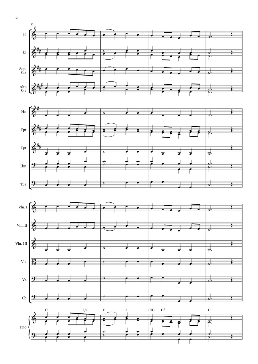 Tell Me the Old, Old Story - for Beginner Orchestra (With Chords) Chamber Music scores gallery preview page 2