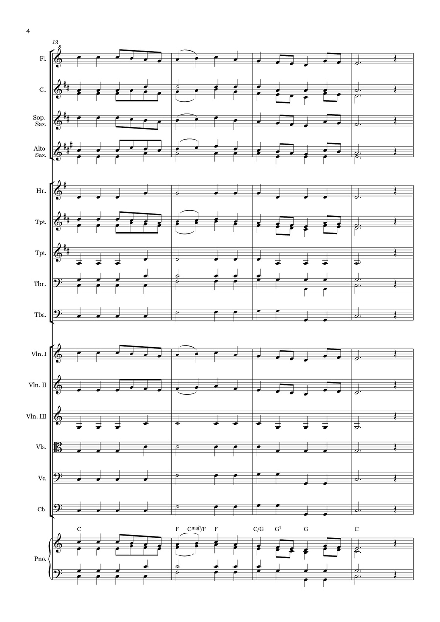 Tell Me the Old, Old Story - for Beginner Orchestra (With Chords) Chamber Music scores gallery preview page 4