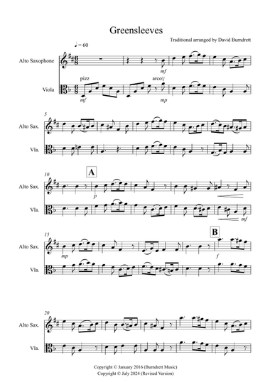 Greensleeves for Alto Saxophone and Viola Duet