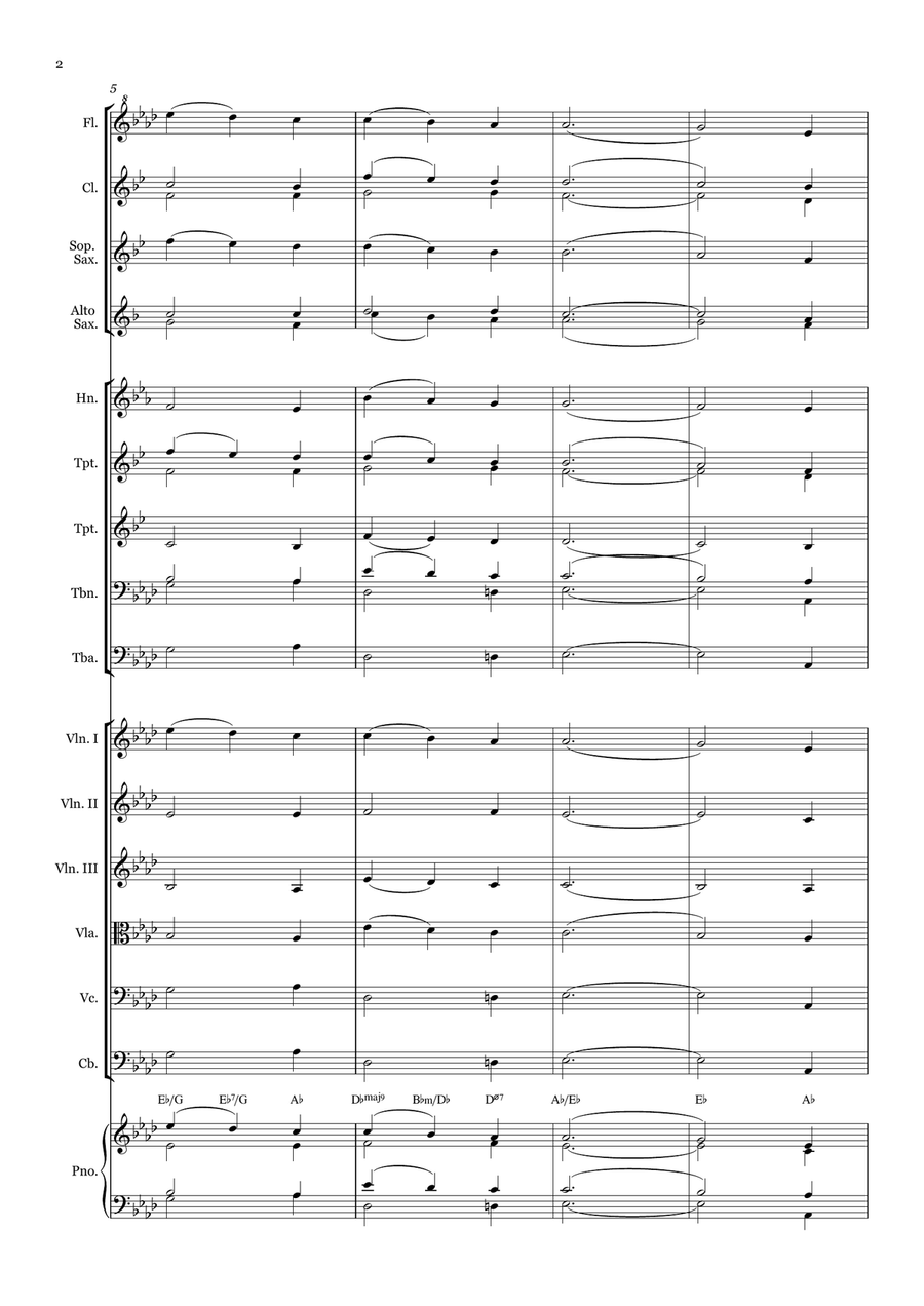 Belmont Hymn - for Beginner Orchestra. (with chords) Chamber Music scores gallery preview page 2