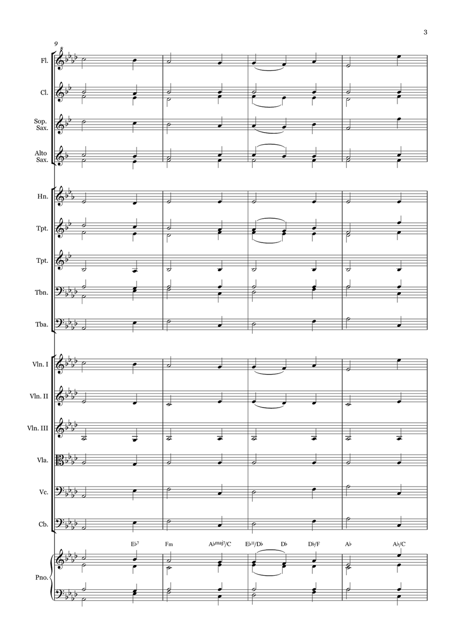 Belmont Hymn - for Beginner Orchestra. (with chords) Chamber Music scores gallery preview page 3