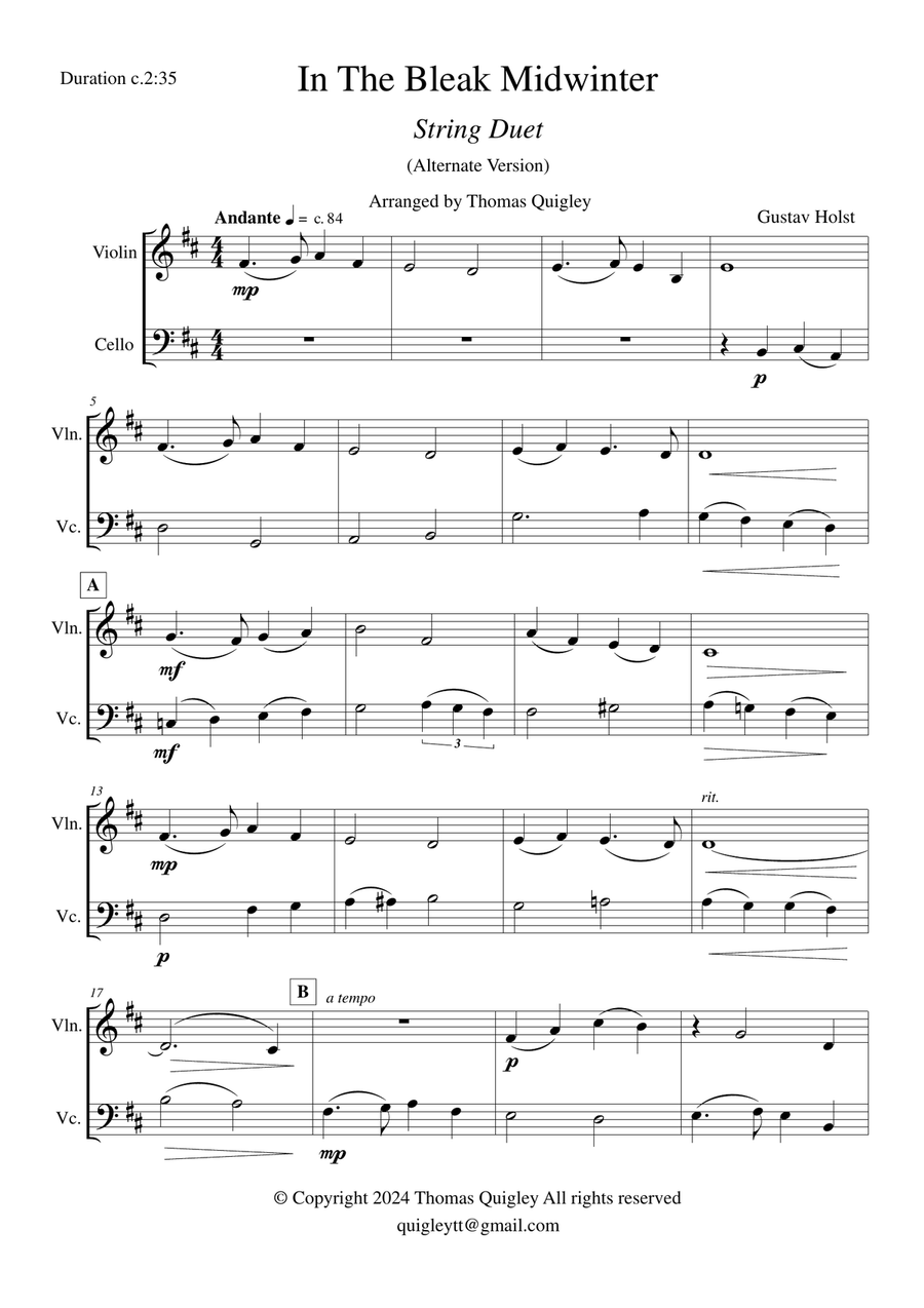 In the Bleak Midwinter ( Alternatve version) String Duet scores gallery preview page 2
