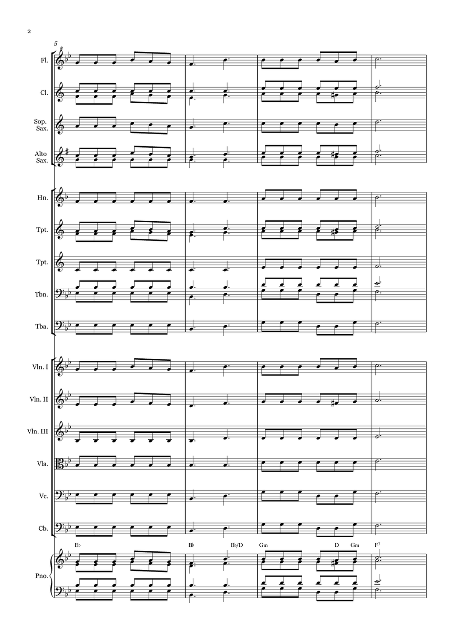 Showers of Blessing - for Beginner Orchestra. (with chords) Chamber Music scores gallery preview page 2
