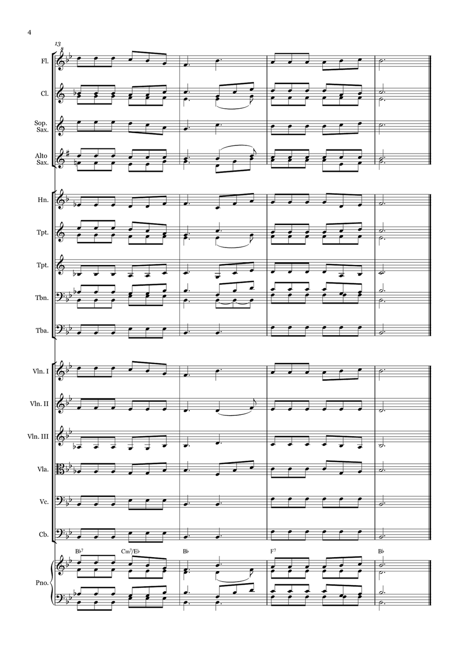 Showers of Blessing - for Beginner Orchestra. (with chords) Chamber Music scores gallery preview page 4