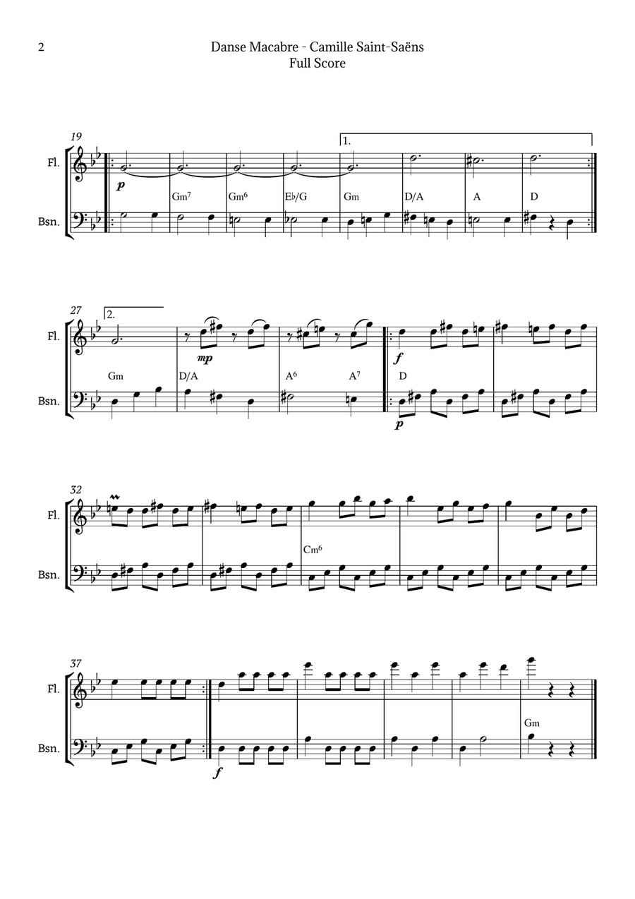 Danse Macabre by Camille Saint-Saëns Woodwind Duet scores gallery preview page 2