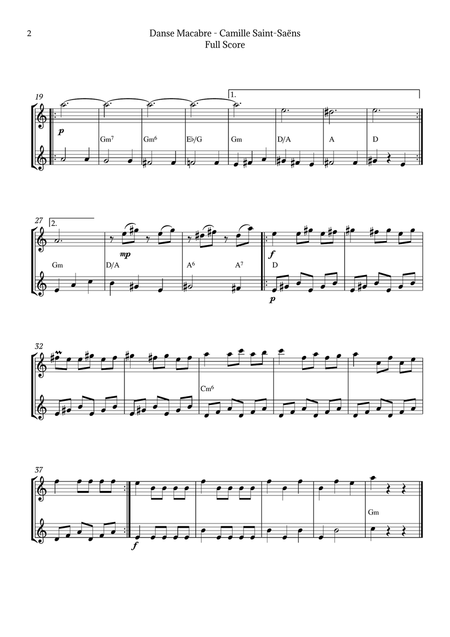 Danse Macabre by Camille Saint-Saëns Clarinet Duet scores gallery preview page 2