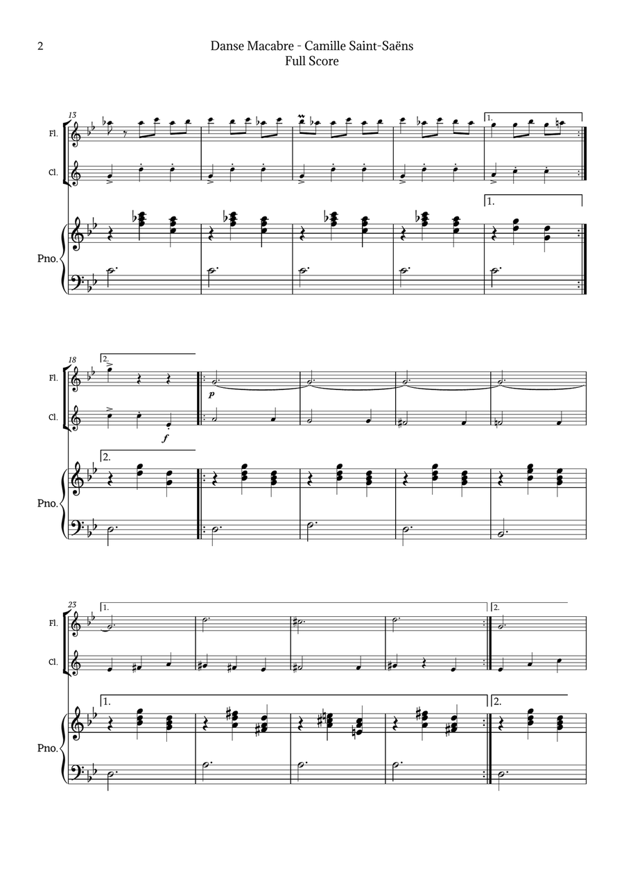 Danse Macabre by Camille Saint-Saëns Woodwind Duet scores gallery preview page 2