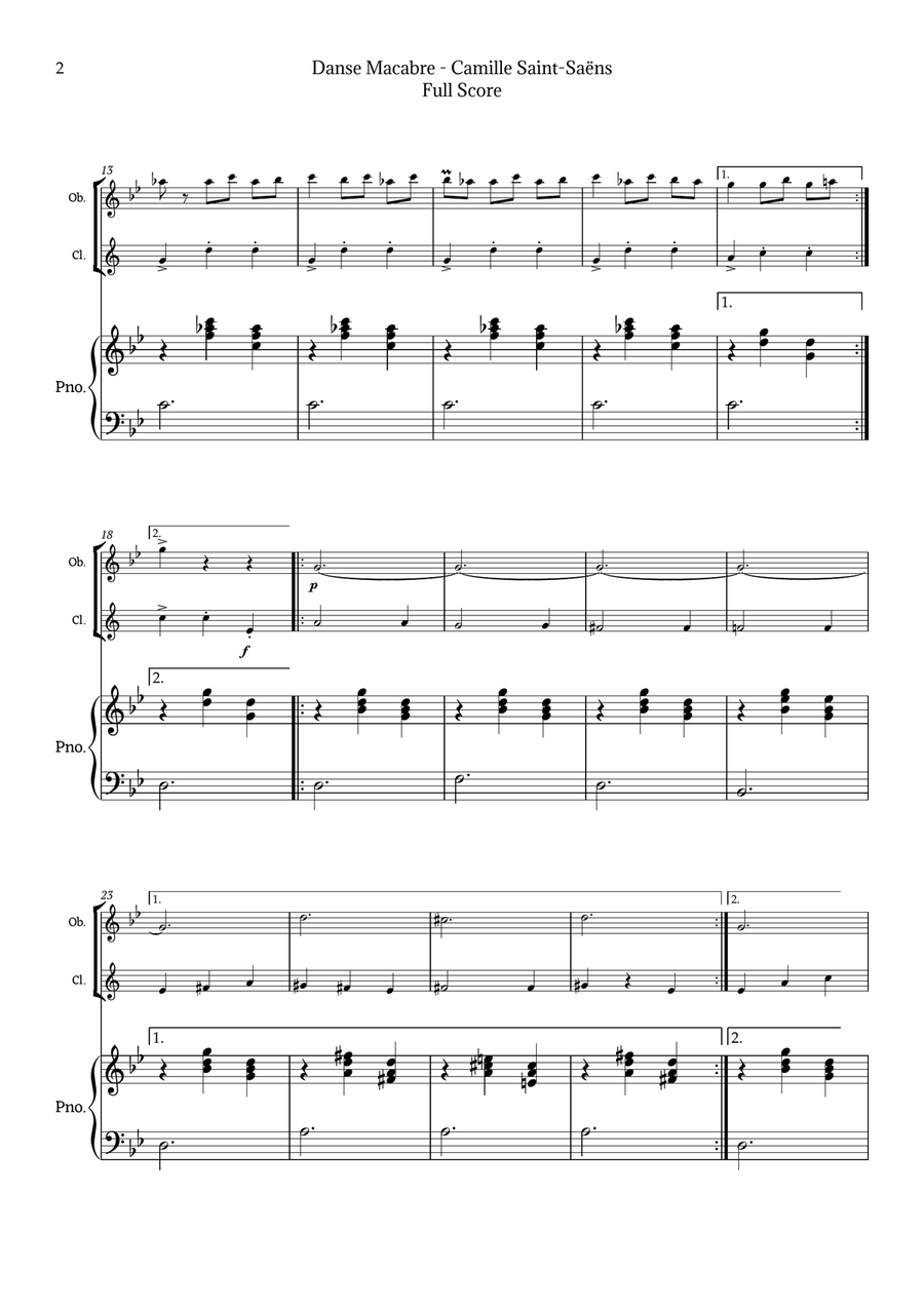 Danse Macabre by Camille Saint-Saëns Woodwind Duet scores gallery preview page 2