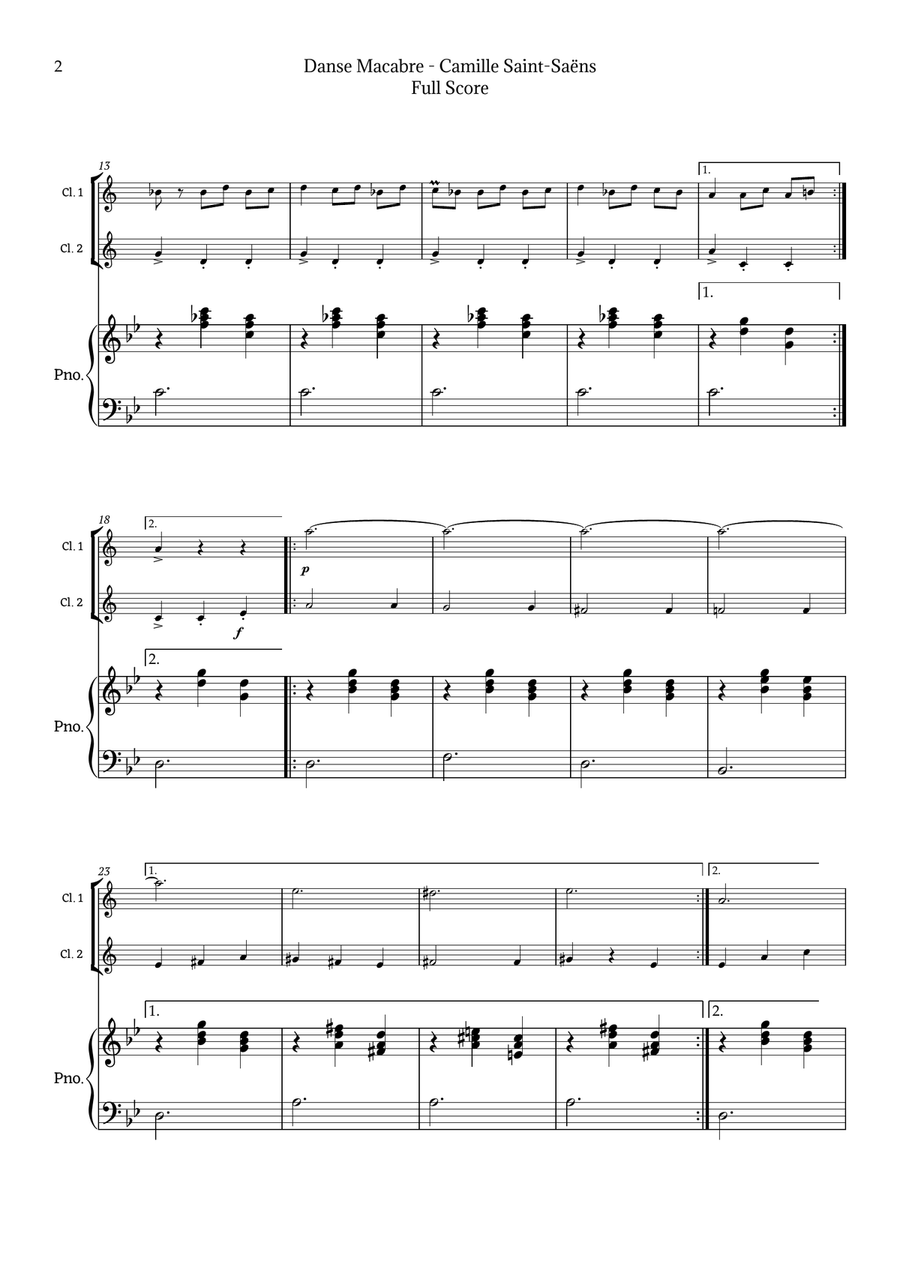 Danse Macabre by Camille Saint-Saëns Clarinet Duet scores gallery preview page 2