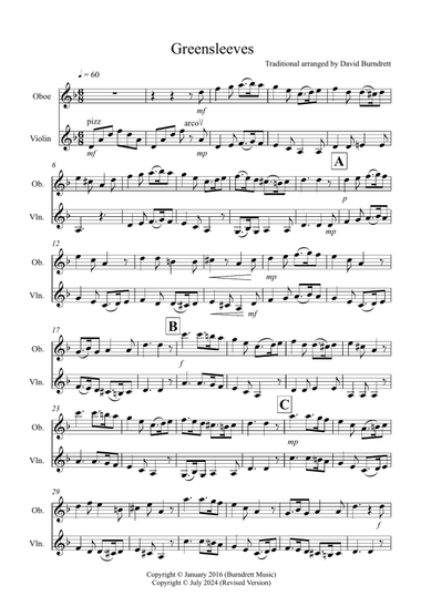 Greensleeves for Oboe and Violin Duet