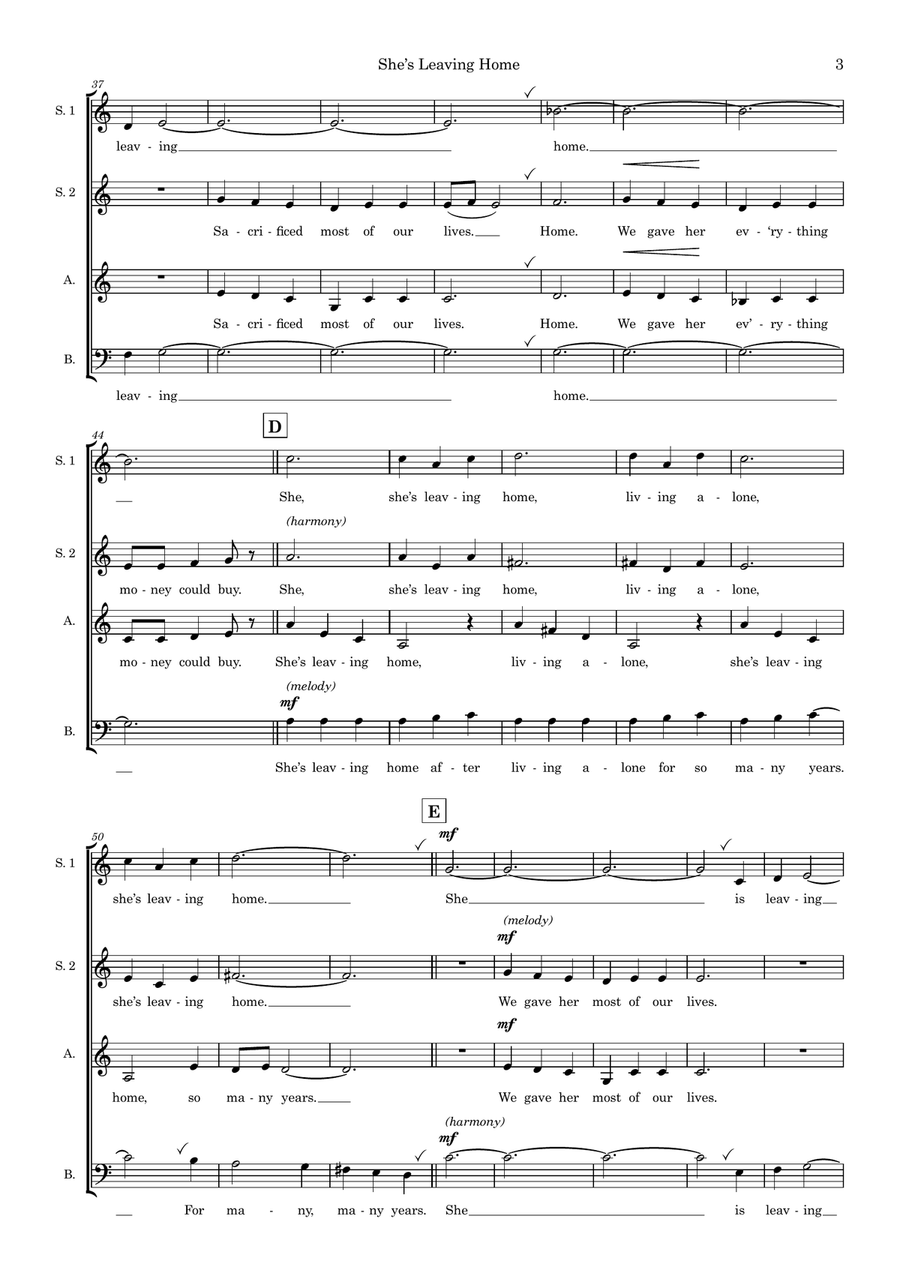 She's Leaving Home (arr. Hazel Hannam) by The Beatles Choir - Digital Sheet Music page 3
