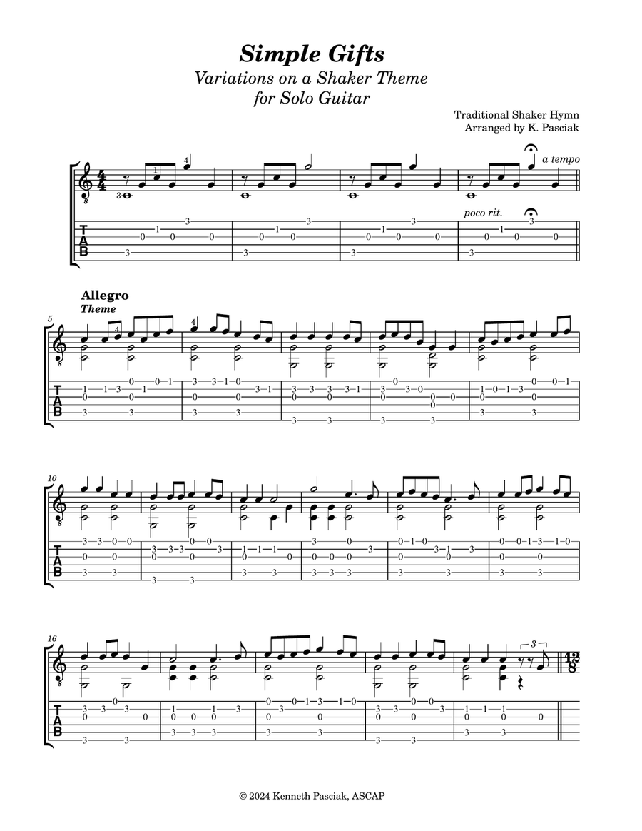 Simple Gifts - Variations on a Shaker Theme (for Solo Guitar) Acoustic Guitar scores gallery preview page 3
