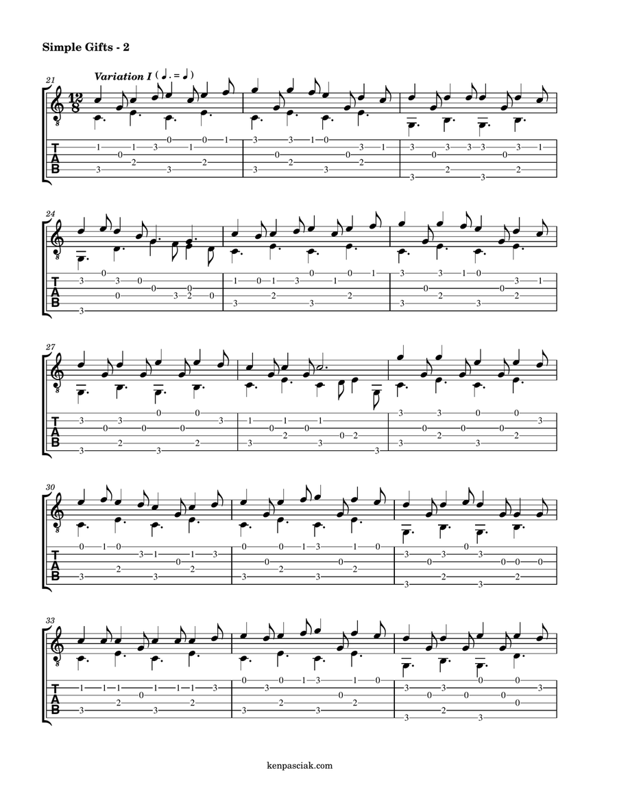 Simple Gifts - Variations on a Shaker Theme (for Solo Guitar) Acoustic Guitar scores gallery preview page 4