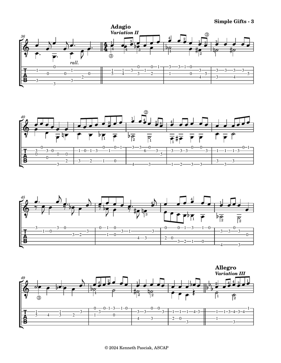 Simple Gifts - Variations on a Shaker Theme (for Solo Guitar) Acoustic Guitar scores gallery preview page 5