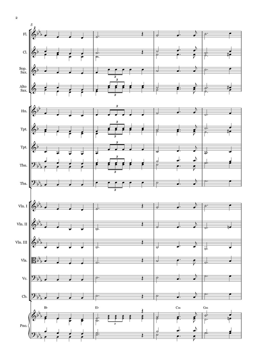 God of Our Fathers - for Beginner Orchestra. (with chords) Chamber Music scores gallery preview page 2