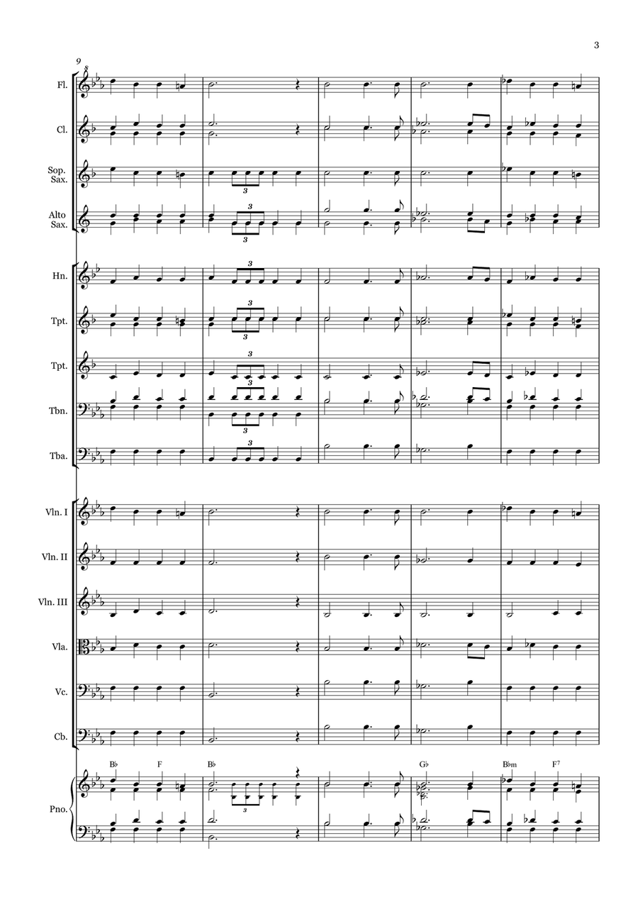 God of Our Fathers - for Beginner Orchestra. (with chords) Chamber Music scores gallery preview page 3