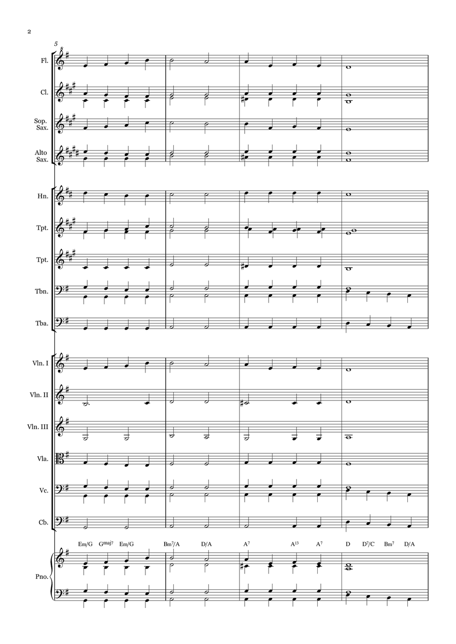 Now the Day Is Over - for Beginner Orchestra. (with chords) Chamber Music scores gallery preview page 2