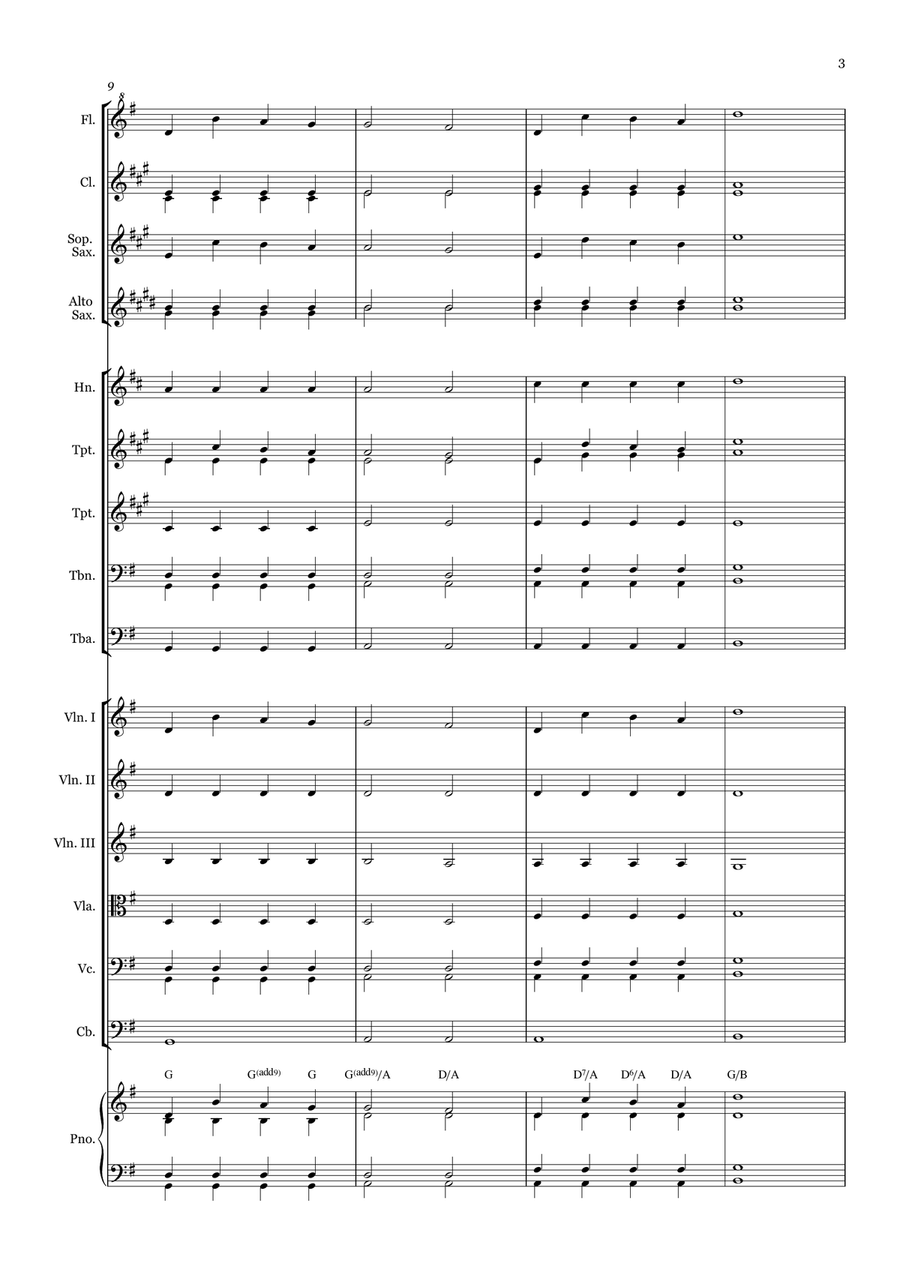 Now the Day Is Over - for Beginner Orchestra. (with chords) Chamber Music scores gallery preview page 3