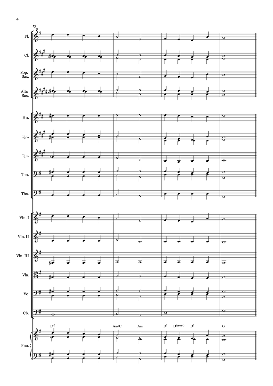 Now the Day Is Over - for Beginner Orchestra. (with chords) Chamber Music scores gallery preview page 4
