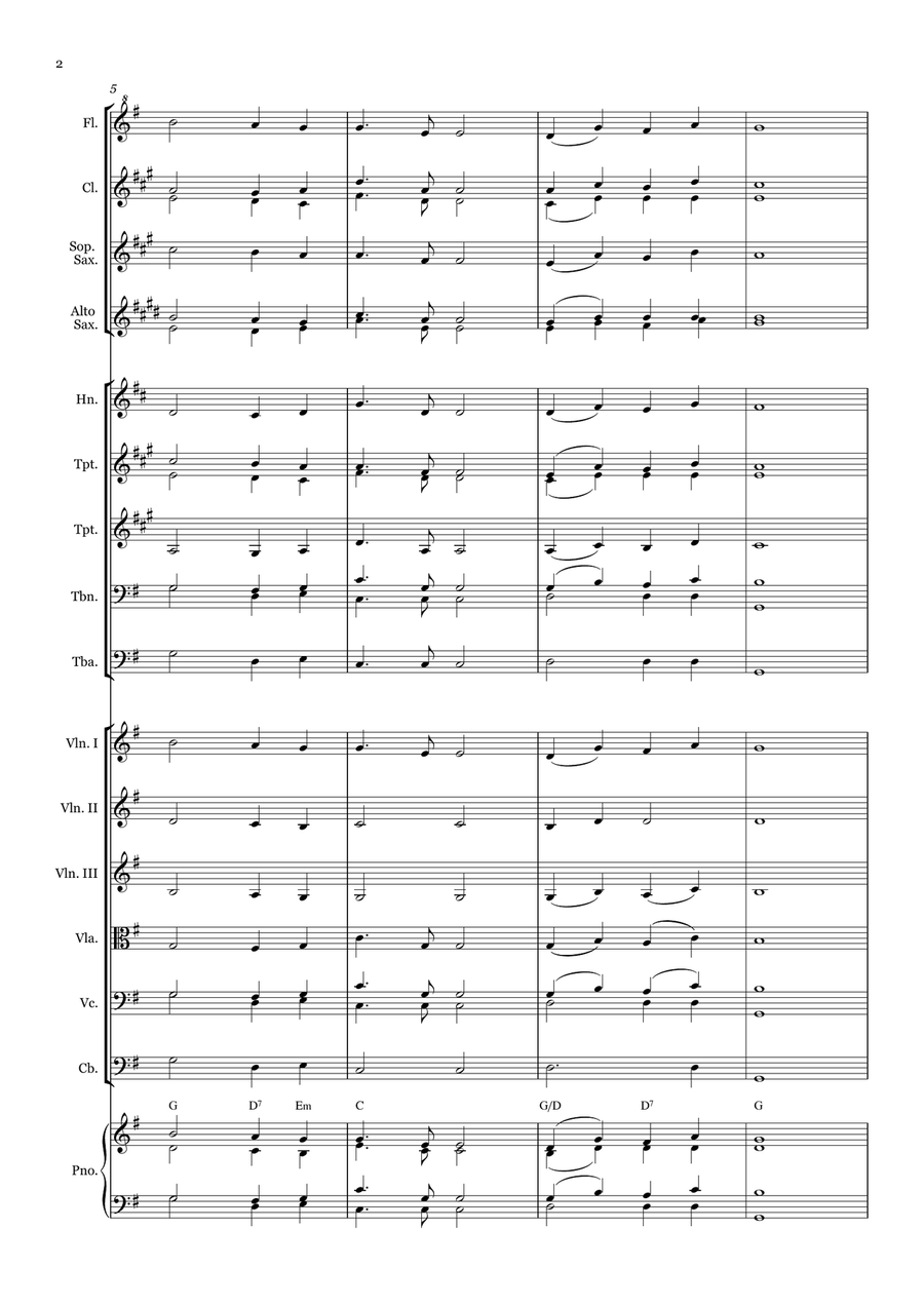 Nearer my God to Thee - for Beginner Orchestra. (with chords) Chamber Music scores gallery preview page 2