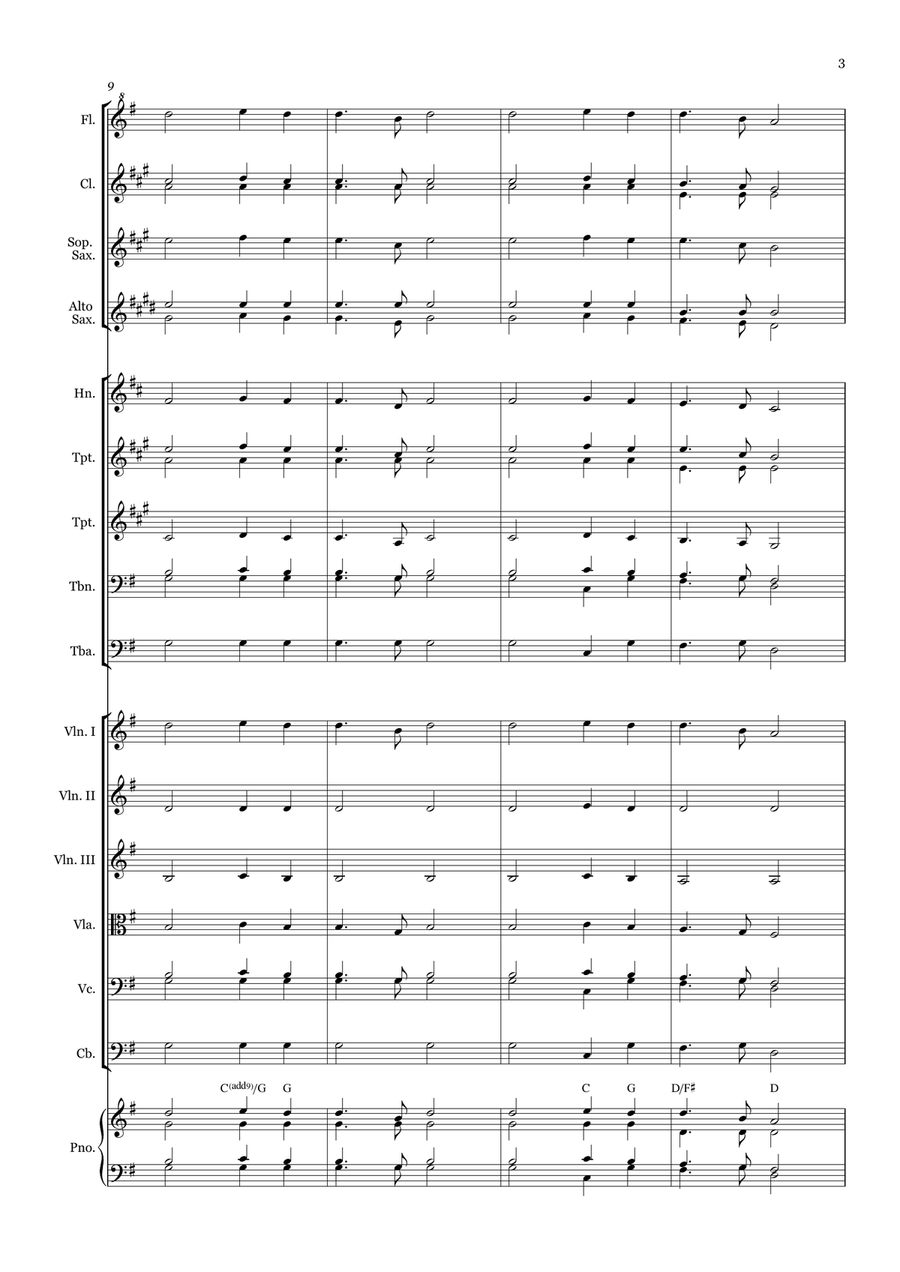 Nearer my God to Thee - for Beginner Orchestra. (with chords) Chamber Music scores gallery preview page 3