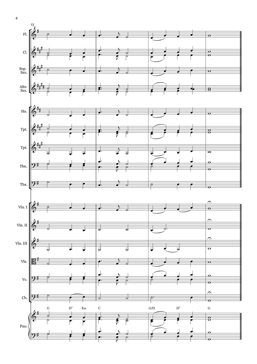 Nearer my God to Thee - for Beginner Orchestra. (with chords) Chamber Music scores gallery preview page 4