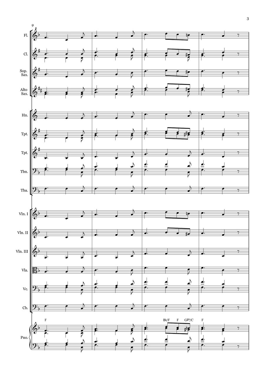True-hearted, whole-hearted - for Beginner Orchestra. (with chords) Chamber Music scores gallery preview page 3